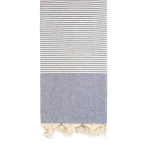 4 Dark Blue Striped Beach Bath Towels - 100% Turkish Cotton